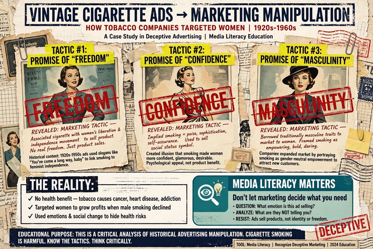 raajiiiv's tweet photo. Do you know earlier Women do used to smoke then 

Cigarette ads linked smoking with freedom, confidence, and masculinity showing rich girl smoking &amp; it worked 

So next time you see an ad just be aware
Don’t let marketing decide what you think you need. https://t.co/NN8yPrpKJi