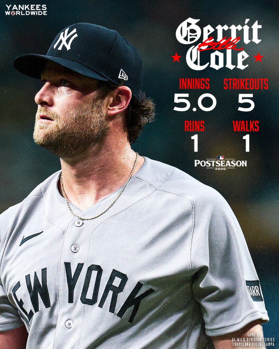 NYYWorldwide's tweet photo. GERRIT COLE SHOWED UP.

The Cole Train battled Ray's Ace Drew Rasmussen as the Yankee right hander BATTLES his way to five solid frames. On a night where the Yankees have yet to record a hit, Gerrit Cole kept the Yankees in the game.

#Yankees #GerritCole https://t.co/m7vrtBBDSv