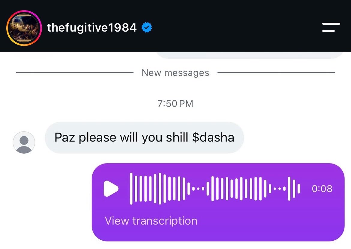 orphan17_'s tweet photo. paz de la huerta is shilling  $dasha on her ig https://t.co/bwlg3jPHIn