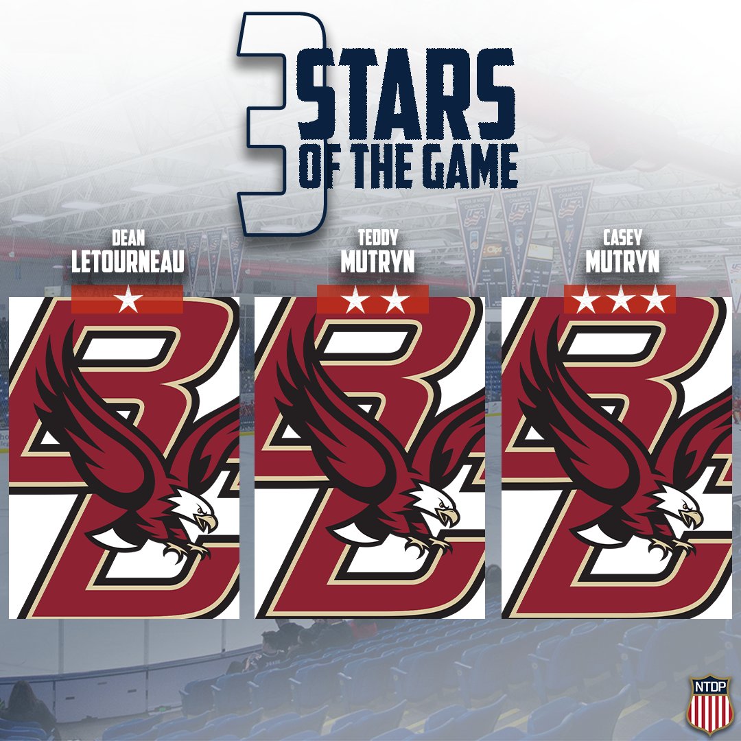 USAHockeyNTDP's tweet photo. Your Three Stars of the Game
⭐️: Dean Letourneau (BC)
⭐️⭐️: Teddy Mutryn (BC)
⭐️⭐️⭐️: Casey Mutryn (BC)

#USAvsBC https://t.co/04TZ0oYlxC