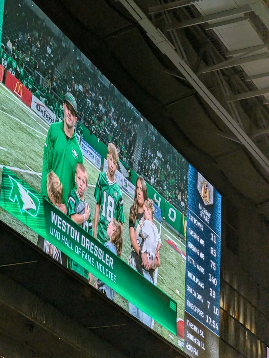 GreyCupBound's tweet photo. Congratulations, Weston Dressler, on your induction into the UND Hall of Fame! It was a pleasure watching you as a @sskroughriders #RiderPride #CFL https://t.co/KGiWnaFVCC