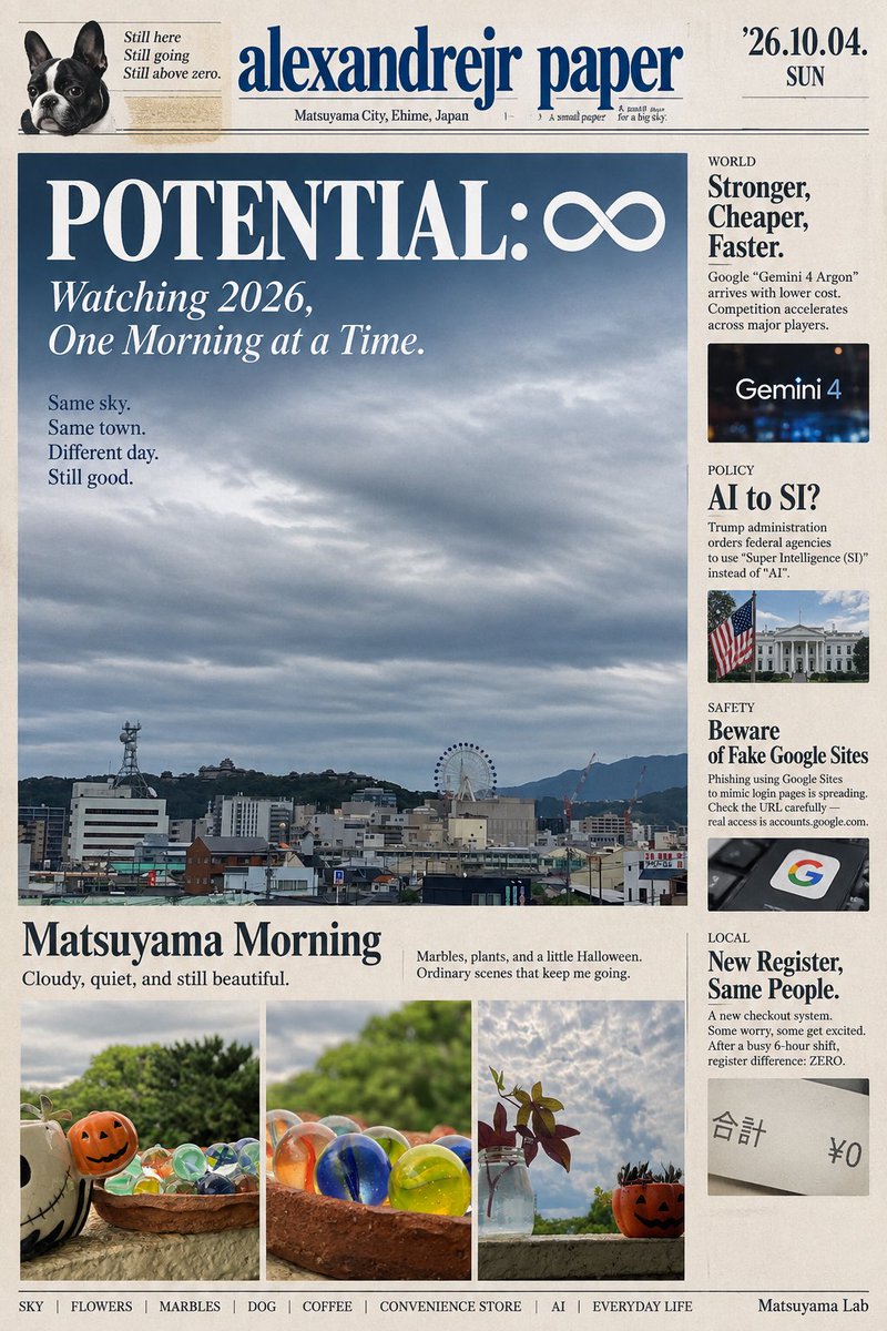 alexandrejr_141's tweet photo. #alexandrejrpaper #MatsuyamaLab #定点観測 #いまそら #30photos #松山 #Ehime #potential #AI #AI肖り生活 #sampleMOTHER #StillGoing #StillAboveZero #iPhoneSE2 #日常観測 #2026を観測中 https://t.co/ise4Pr5vsI