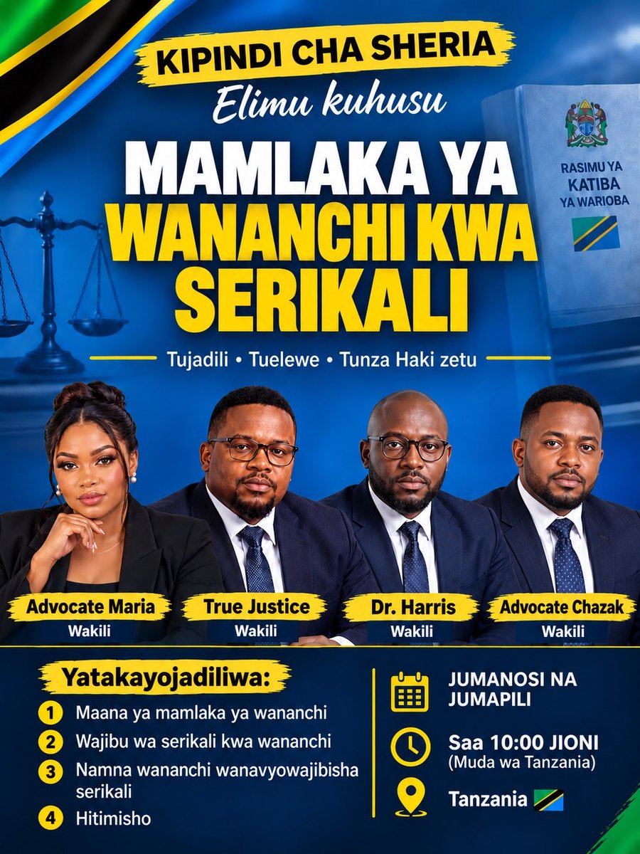 AdvocateMaria92's tweet photo. Tomorrow,me and my fellow lawyers will be live on my TikTok @AdvocateMaria /TUPO LIVE KESHO JUMAPILI NA KILA WEEKEND KUONGELEA SHERIA ZA TANZANIA,MAPUNGUFU YAKE  NA MAMBO YA NCHI YETU,USKOSE! @UHURU12345 @SiasaMaisha2030 @CuteMaria26 @Tanzaiite https://t.co/zelnxIeWz5