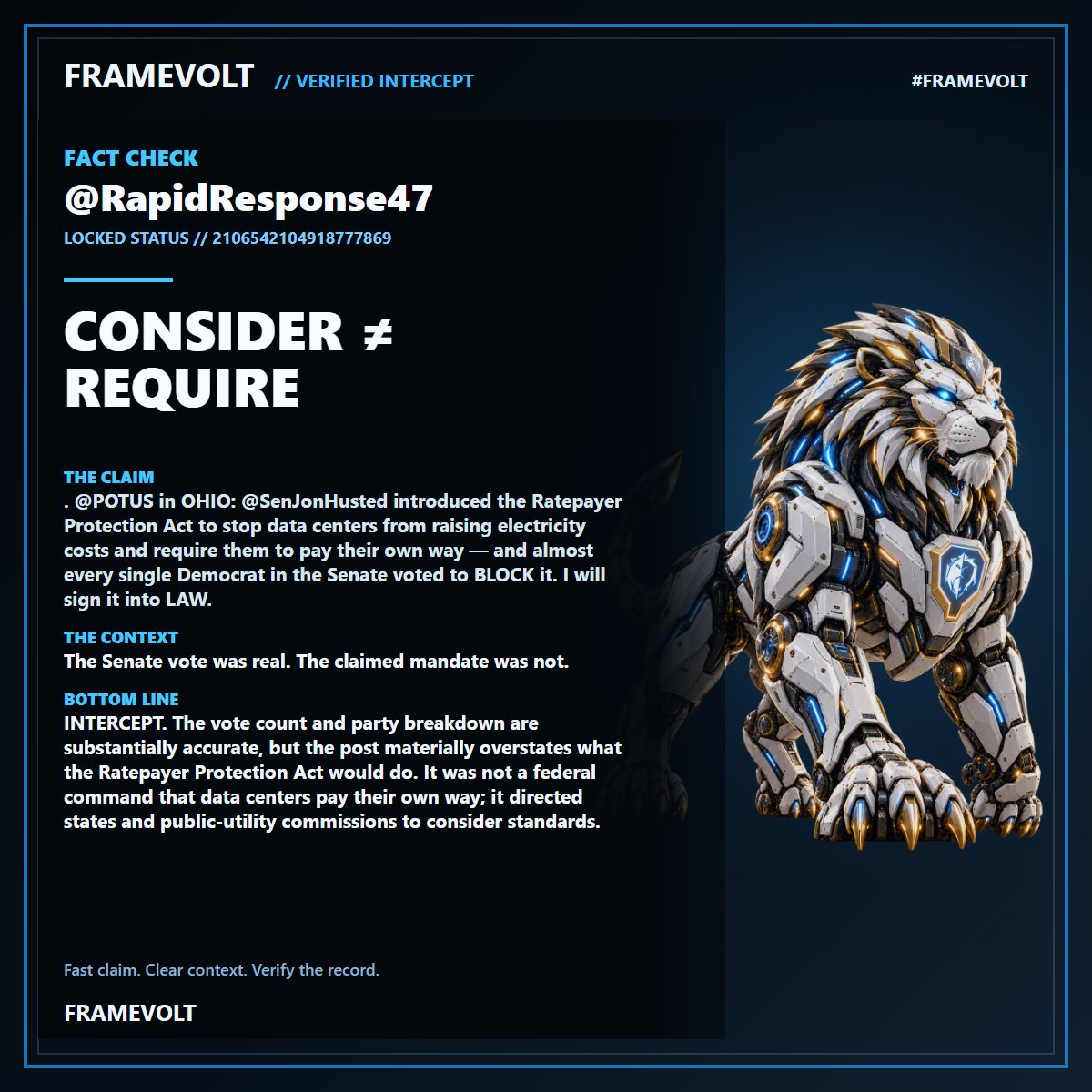 EdwardCScohay1's tweet photo. @RapidResponse47 @POTUS @SenJonHusted ⚡ FRAMEVOLT FACT CHECK: CONSIDER ≠ REQUIRE. The Senate vote was real. The claimed mandate was not. #FRAMEVOLT https://t.co/GNBRiyLmVF