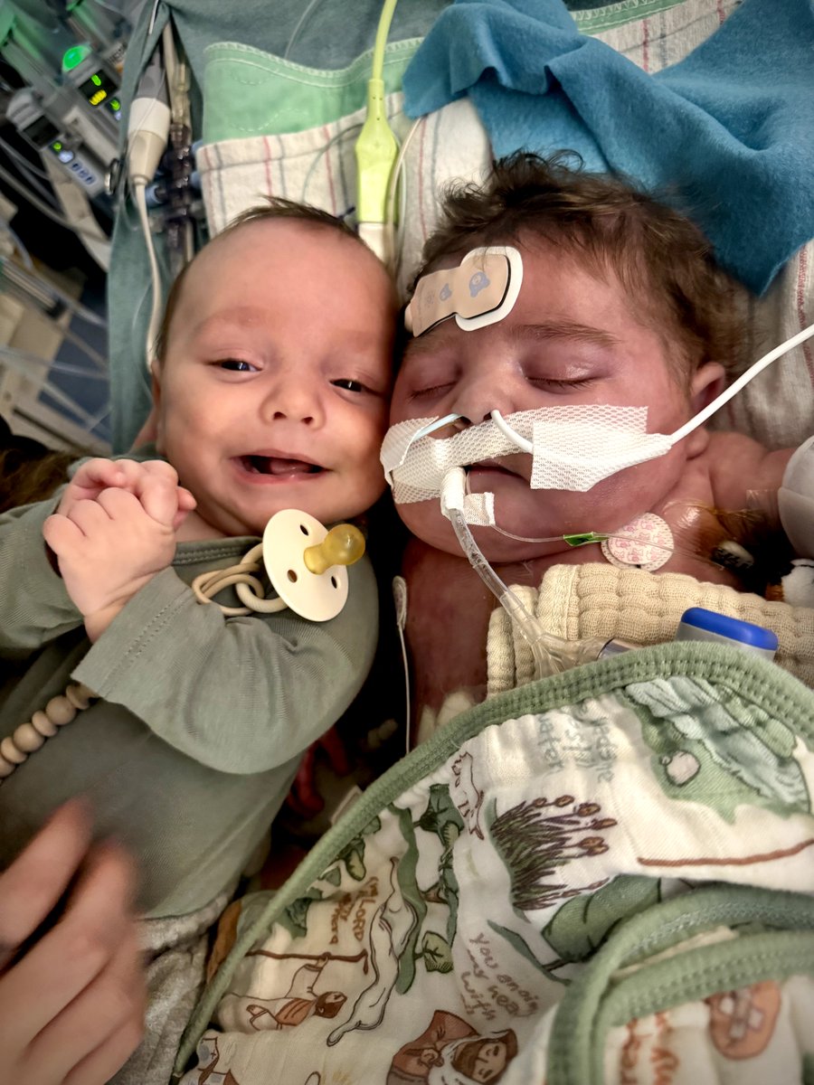 Based_Jedi's tweet photo. 1/
Update. So I just got an update about my nephew little Dominic. He's still recovering from open-heart surgery but there are good signs. I've waited to share a pic of him out of privacy, but the parents sent a few to share with y'all. So here he is with his adorable twin brother Jason, and their mom, Abbey.

I'm also gonna share their fundraiser in the next tweet. These 4 months of Dom being in emergency care, in Boston, 2+ hours away has been incredibly hard for them, trying to pay bills while also commuting to be with Dom. You can read about how much Doms gone through there. It's staggering and a lot more than I've shared on here thus far.

So if this speaks to you, please feel free to help them out. They need it.

But either way please keep this little guy in your prayers as he keeps fighting. And share this if you're so inclined.

Thanks friends.