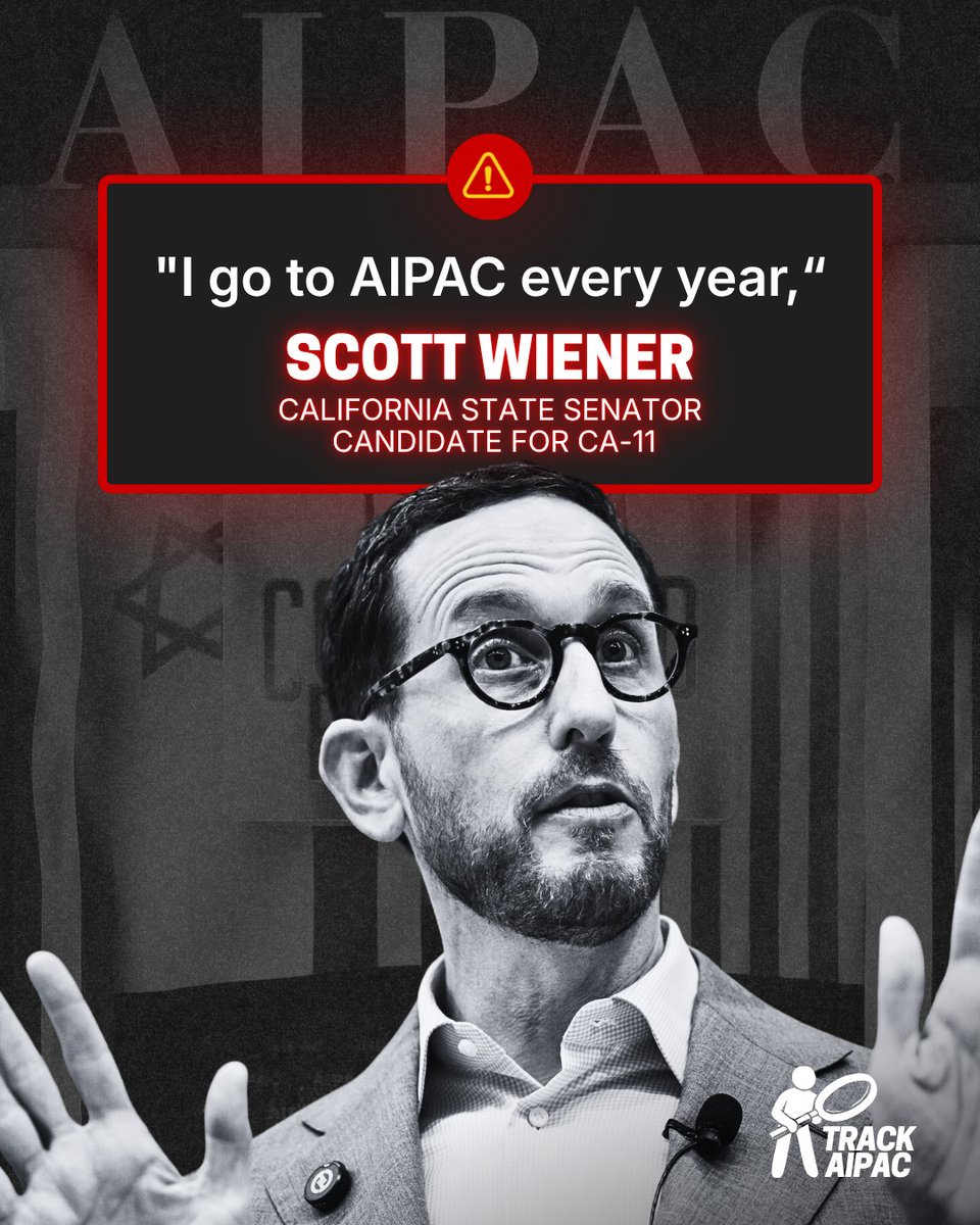 TrackAIPAC's tweet photo. "I go to AIPAC every year," - Scott Wiener, candidate for #CA11 https://t.co/iLJRuCdDI4