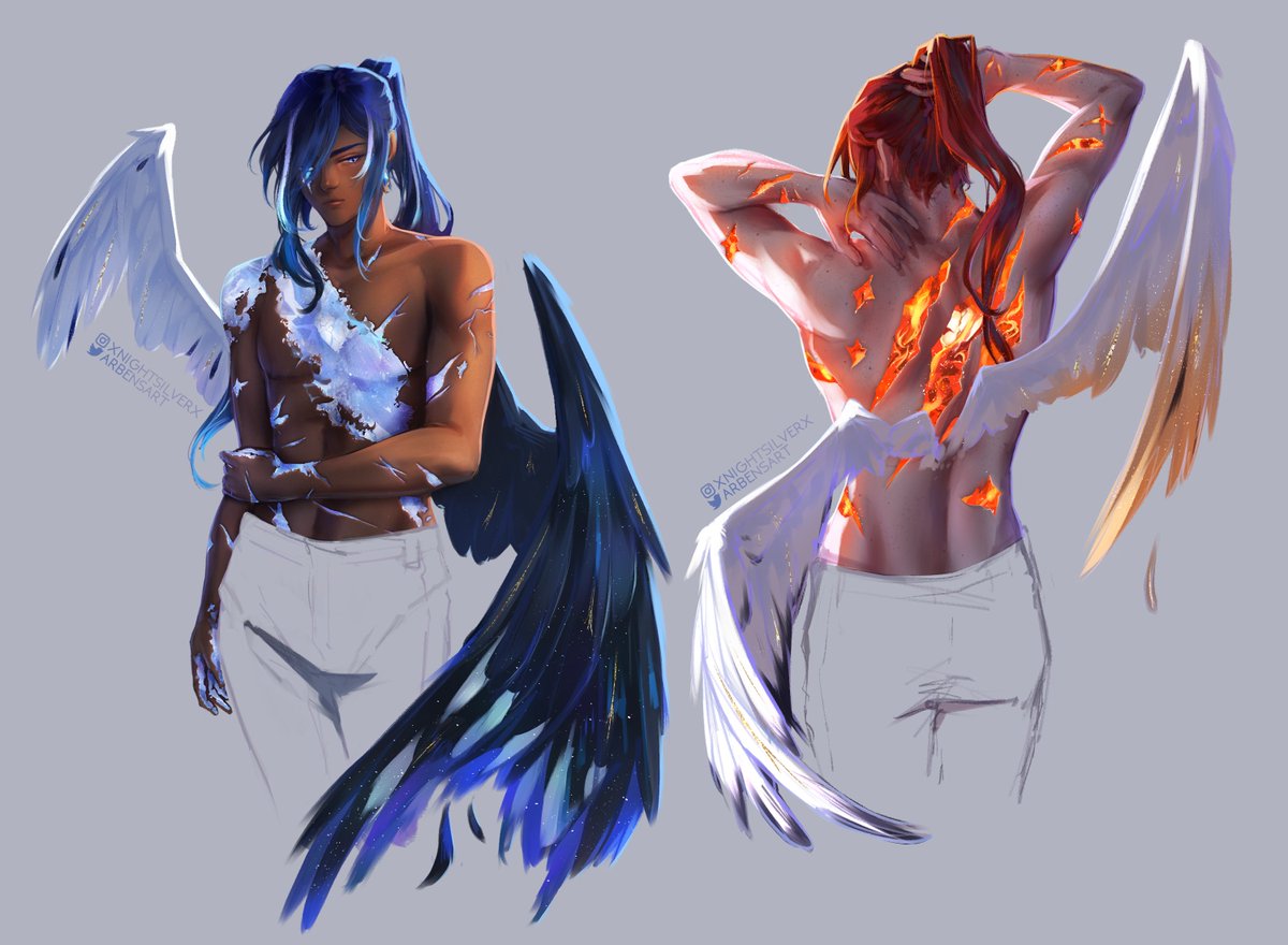 arbensart's tweet photo. *The Exit by Conan Gray plays in the background*

❄️ 🔥 May I present to you winged elemental scar Ragbros for no reason in particular

#ragbros #kaeya #diluc #GenshinImpactㅤ #kaeyafanart https://t.co/gisJZoOWrf