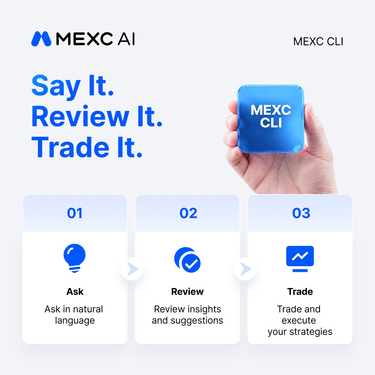 MEXC's tweet photo. Swipe to see how MEXC CLI works.