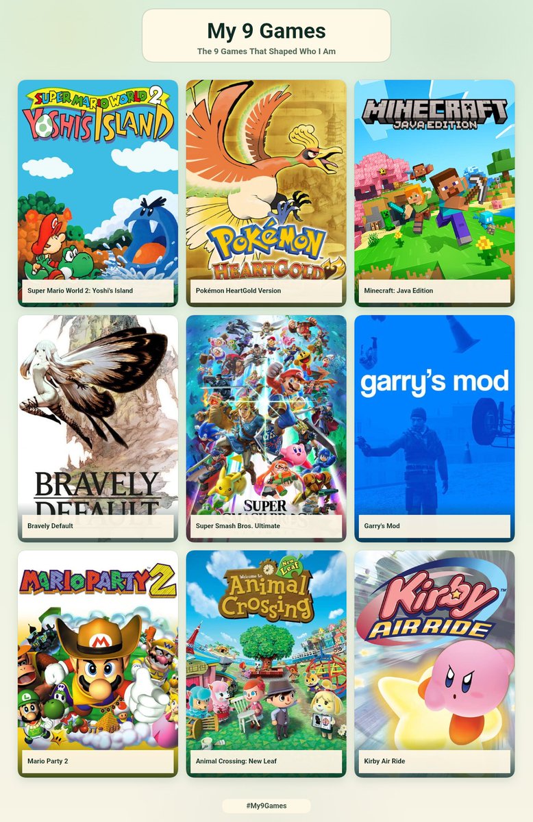 Izzybellss_'s tweet photo. Late to the trend lol, my 9 games! https://t.co/fU1nFJOvBx