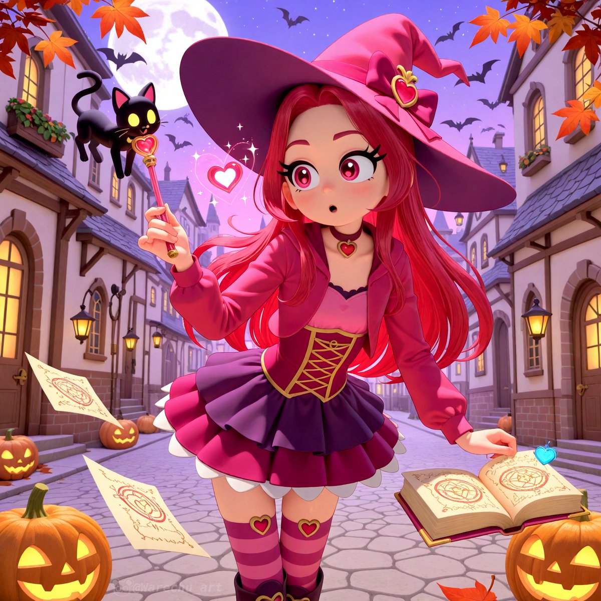 WarechuArt's tweet photo. ¡Red Ruby lanzando un hechizo… y sale un corazón! 🎃💖
Disfraz de bruja, gato negro y mucha magia ✨🐈⬛
Todos los personajes son adultos / ficción 18+
#RedRuby #RainbowBubblegem #Halloween #AIArt https://t.co/uLbwmi0mrd
