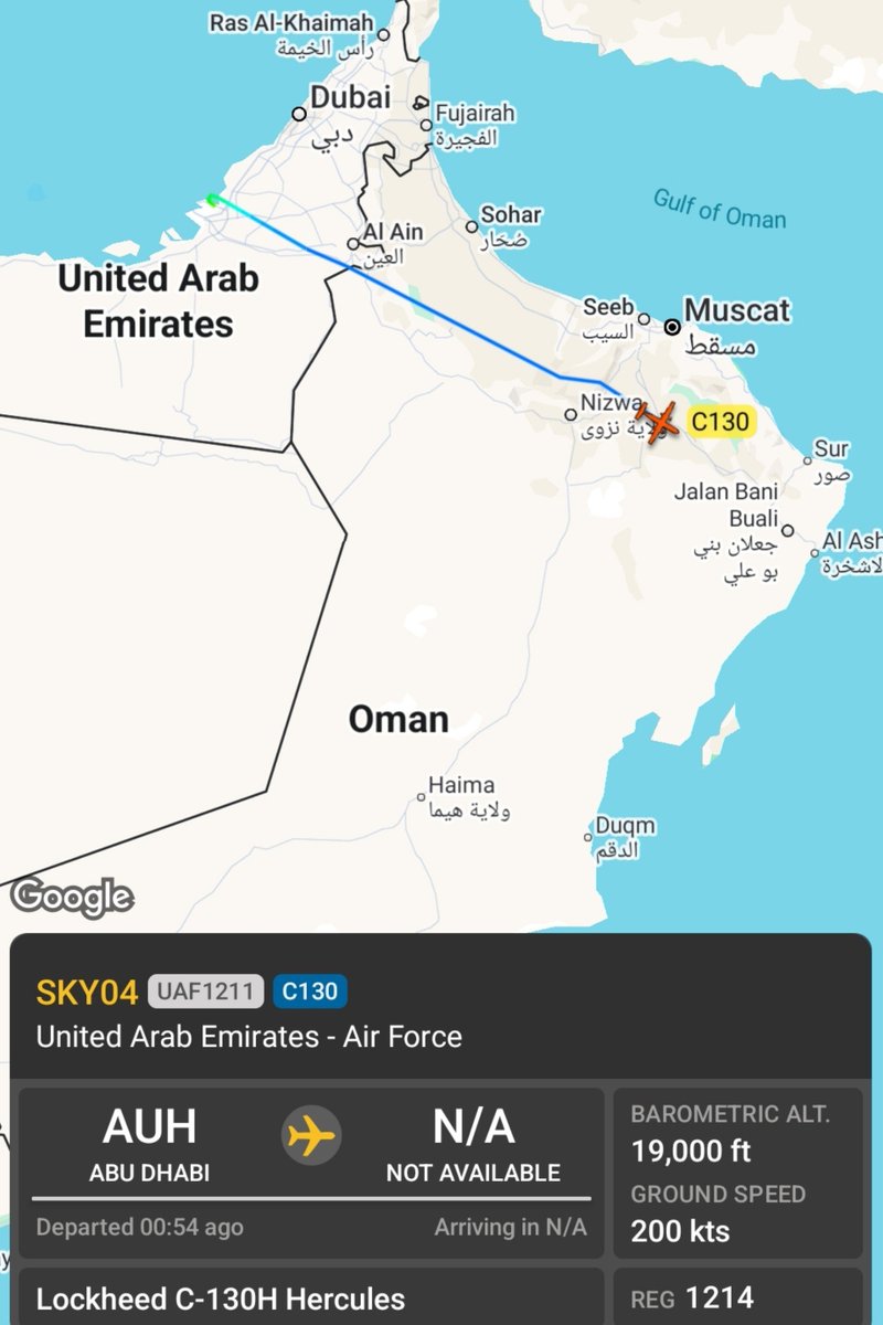 AfriMEOSINT's tweet photo. A UAE Air Force 🇦🇪 Lockheed C-130H Hercules military transport aircraft (w\ reg. 1214, callsign SKY04) also departed Al Reef Airbase today, likely bound for Ethiopia 🇪🇹.

UAE Air Force C-130s used the same callsign on flights to Ethiopia 🇪🇹 in April, June and July 2026. https://t.co/vd3jRRib1w