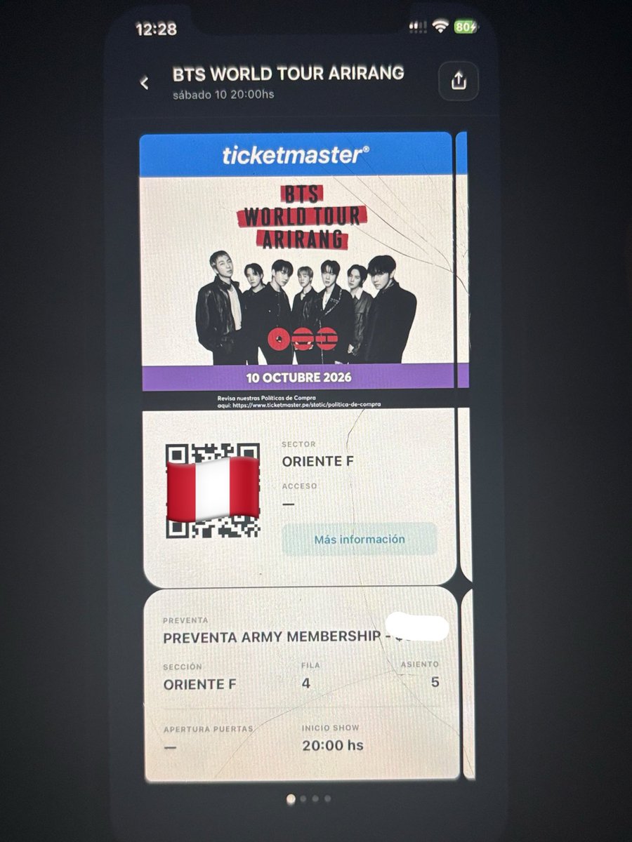 BTSwhcz's tweet photo. Vendo 4 entradas para el concierto de BTS en Perú 🇵🇪 el 10 de octubre; si alguien está interesado, por favor envíeme un mensaje 🇵🇪. ORIENTE E: #BTS_ARIRANG #bts #BTS_WORLDTOUR_ARIRANG #btsperu #perubts #peruarmy #armyperu #btsconcierto #bts https://t.co/hVmtC3ZRc3