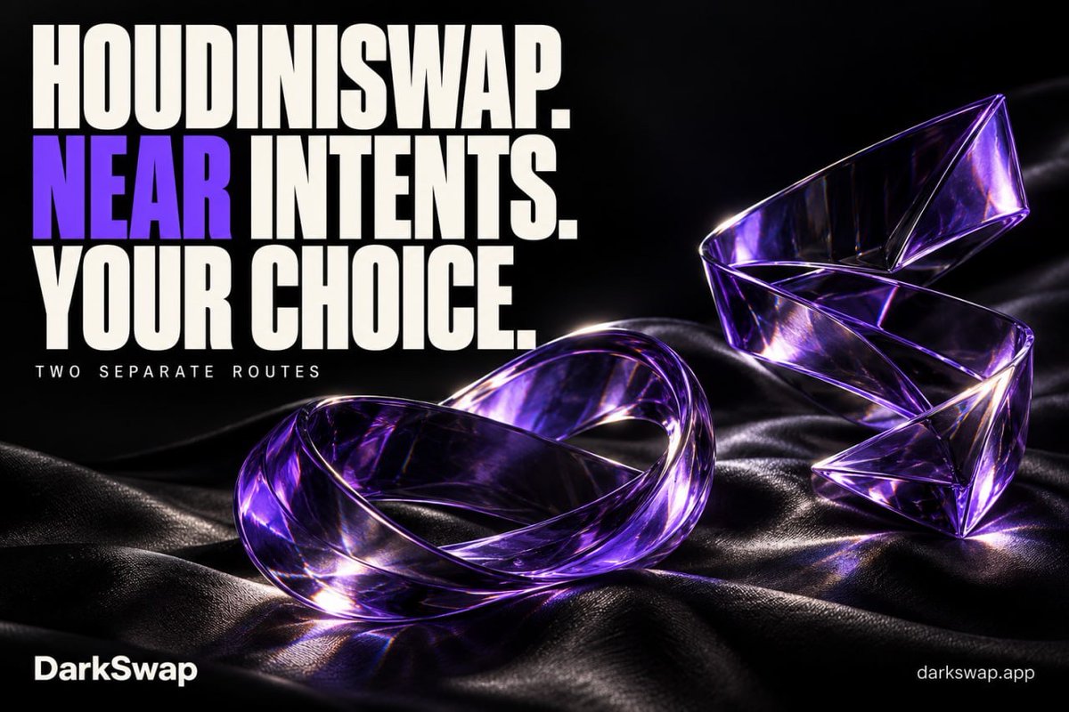 DarkSwapApp's tweet photo. two routes. different infrastructure.
HoudiniSwap powers our existing private route. 
NEAR Intents basic confidential routing powers Privacy swap.
each has its own quote and availability. 
explore your options before moving funds.
https://t.co/2zxo00H8Xj https://t.co/jVmEcBXfnV
