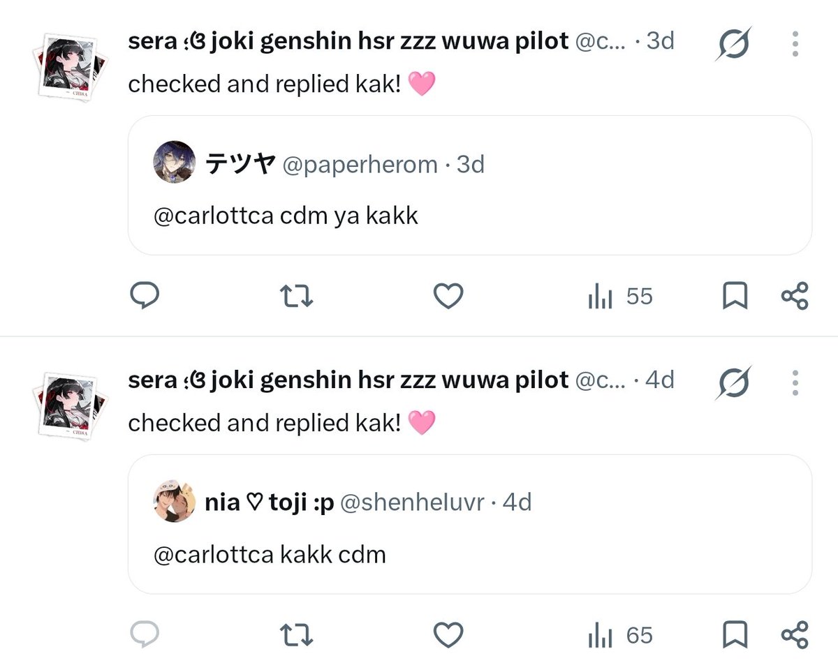 ilom's tweet photo. maaf lama upnya soalnya turns out some of my text on dc I sent to her got deleted:))

@_ciaccona @carlottca 

kamu masih on dan promosi di akun kamu 2 jam yang lalu. you better show up dan tanggungjawab.

aku beberapa kali reply dan quote post kamu tapi kamu menghindar dengan cara hapus reply loh