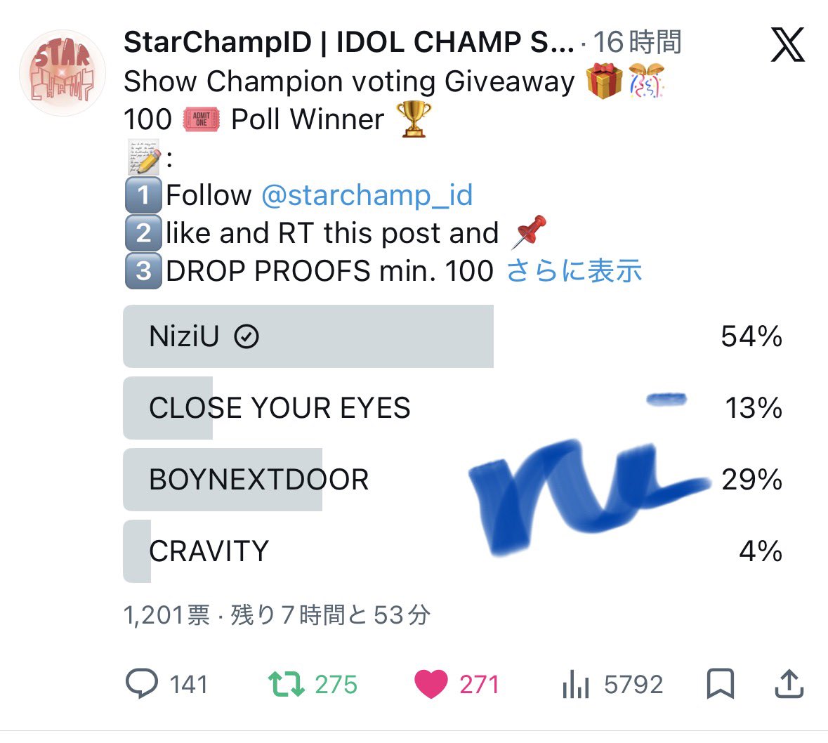 cheeseplanet999's tweet photo. @starchamp_id Done for #NiziU Thank you🌈 https://t.co/C4LoLLi8Oj