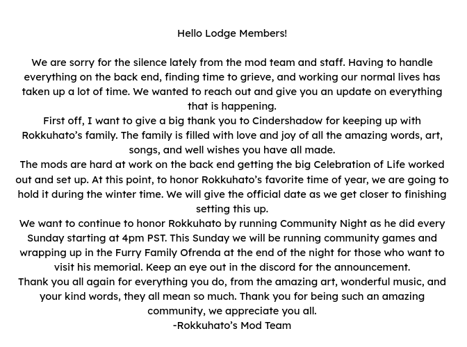 GoobearAce's tweet photo. A message from all of us on @Rokkuhato_ 's Mod Team - https://t.co/vKNkuORh5o