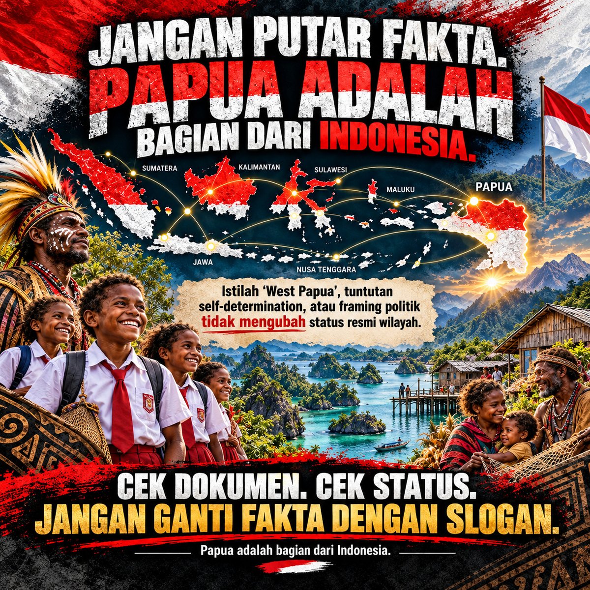 amory80803's tweet photo. Papua itu Indonesia, titik! Jangan mau diombang-ambing sama opini gak jelas, karena secara legal dan nyata dari dulu sampai sekarang kita itu satu kesatuan yang gak bisa dipisah https://t.co/fS9enwAhs8