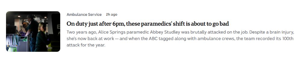 RoadknightThe's tweet photo. Imagine being a female paramedic alone in a rapid-response vehicle, dragged from the vehicle along the ground, punched 20+ times in the head, resulting in blindness in one eye, numbness in one arm.

Welcome to Alice Springs.

If they're going to attack those who would save them, leave them.