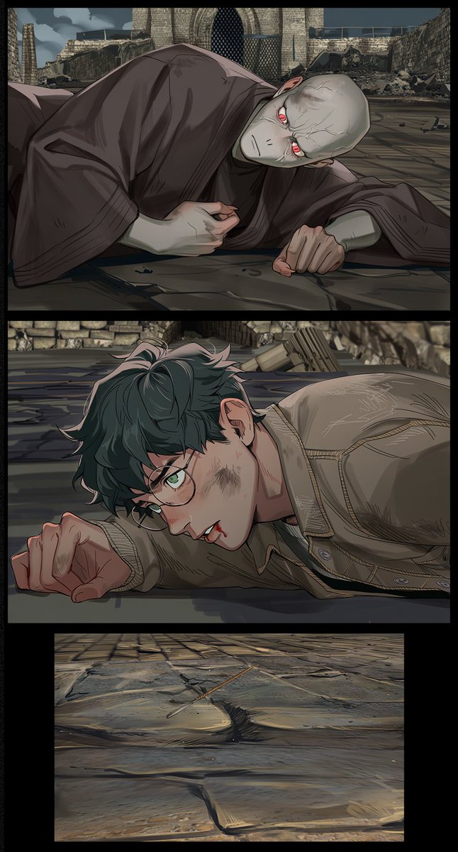theexileddraco's tweet photo. Stronger Together

The Death Eaters make their final push against Hogwarts! The castle is reaching its breaking point!
The Boy Who Lived and Lord Voldemort have their fated clash...But this time Harry will not be alone.

1/5 https://t.co/XZLGInEwuw