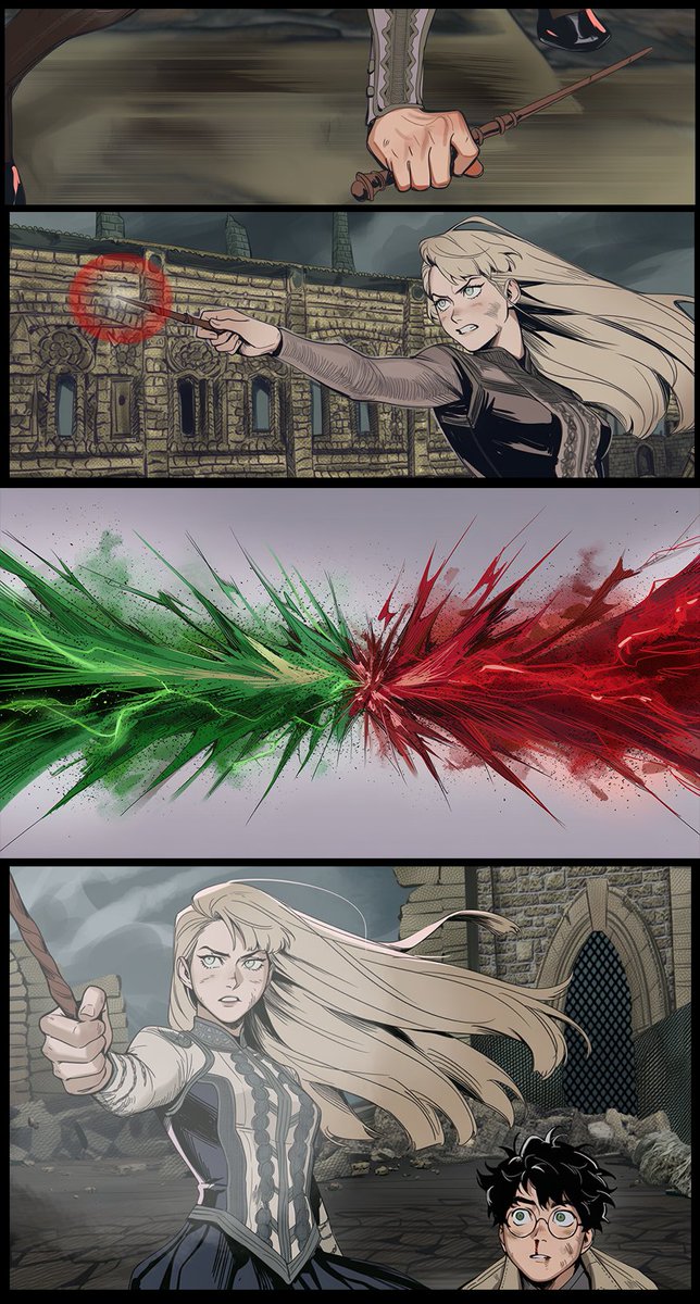 theexileddraco's tweet photo. Stronger Together

The Death Eaters make their final push against Hogwarts! The castle is reaching its breaking point!
The Boy Who Lived and Lord Voldemort have their fated clash...But this time Harry will not be alone.

1/5 https://t.co/XZLGInEwuw
