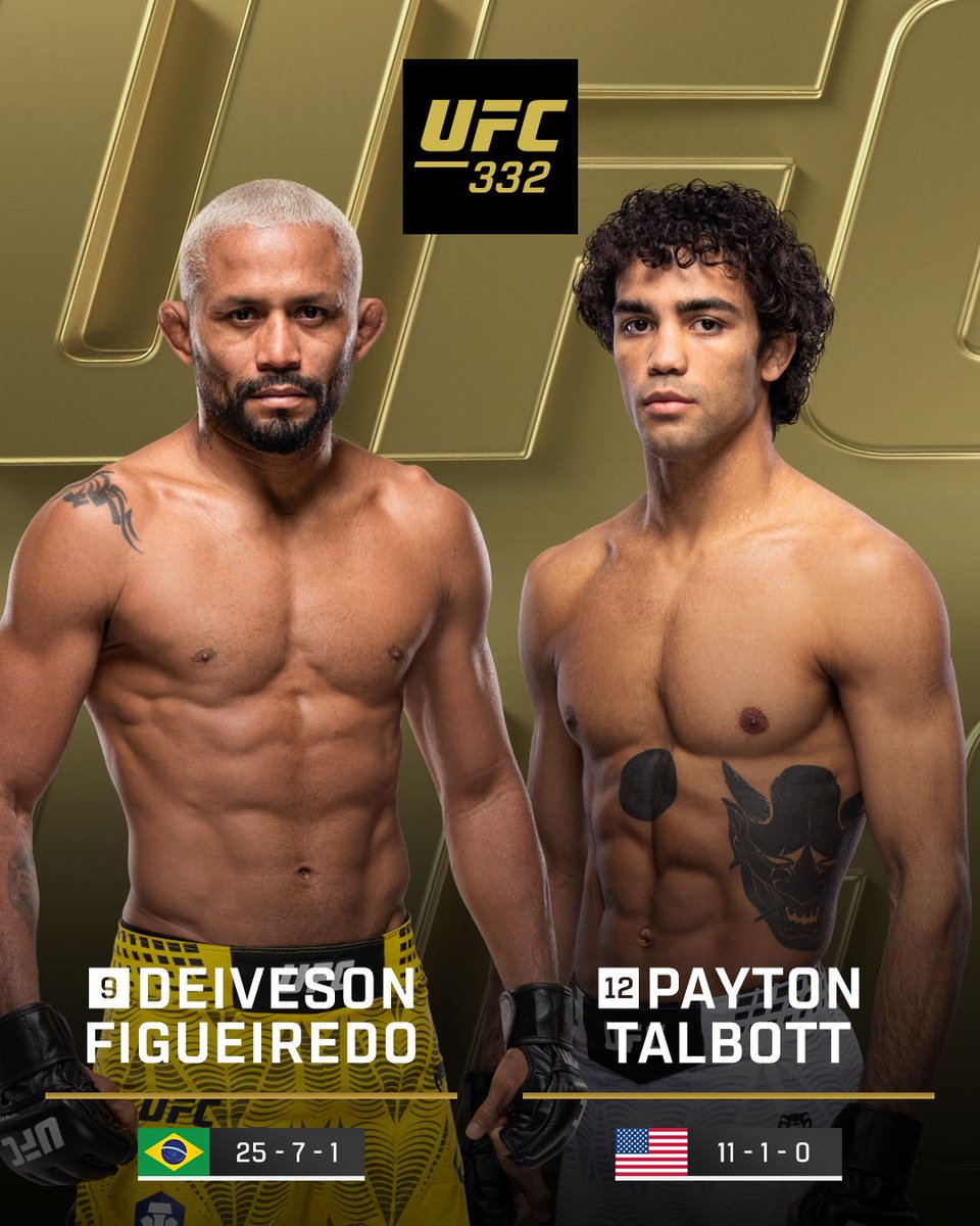 Bantamweight showdown in the co-main event 😮‍💨

@​Daico_Deiveson vs @​PaytonTalbott

[ #UFC332 | LIVE NOW on @​ParamountPlus and @​CBS ] 
 [📷](https://pbs.tw