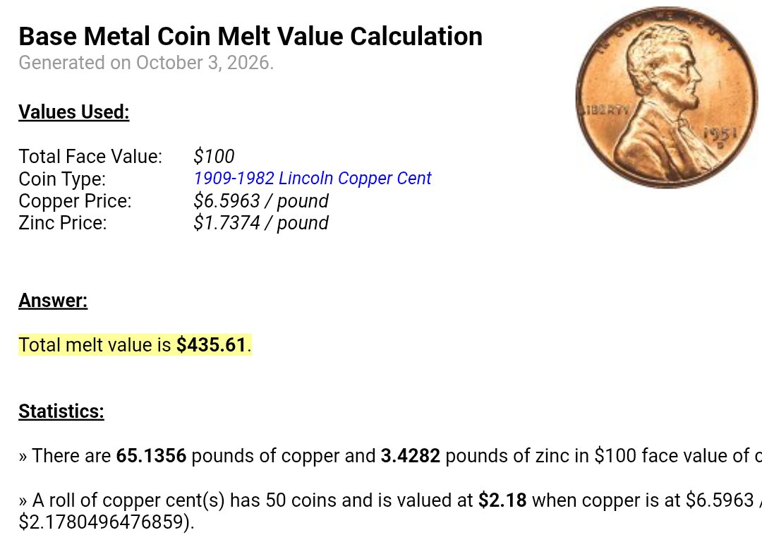 ETtheAlienApe's tweet photo. @ABC $100 worth of pre 1982 pennies over $430 in copper 🧐 https://t.co/1igEJLiUUg