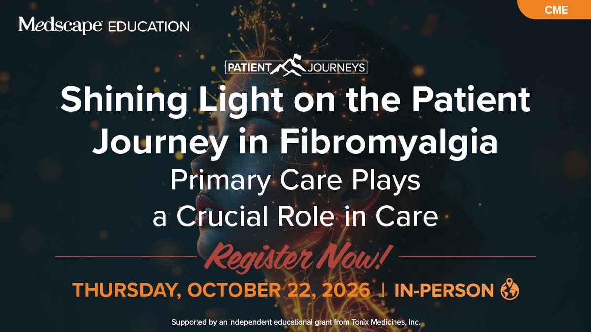 MedscapeLIVE's tweet photo. 🪷 Fibromyalgia can affect far more than pain. Explore its impact on quality of life, 💡  sharpen your approach to timely diagnosis &amp; learn how to individualize therapy around each patient’s 🔑 key symptoms. Transform your approach! ▶️ https://t.co/LEUWOSr7Ge #AAFPFMX https://t.co/CribbE7fgv