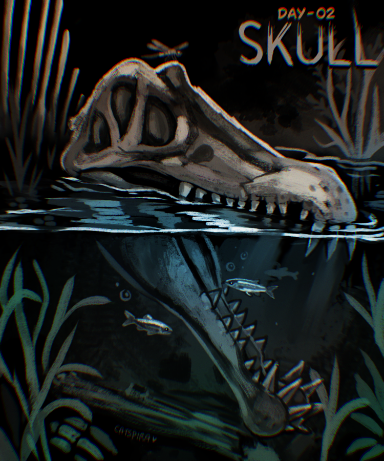 Catspira's tweet photo. Living my Paleoartist dream with "ink"tober this year.  Honestly, I'm just playing around with different texture brushes. I did this in about 4hrs so some details could be better, but I told myself to not over do it this year. 

Anyway... #inktober #dinoart #Spinosauridae https://t.co/N7wfD5Pi4E