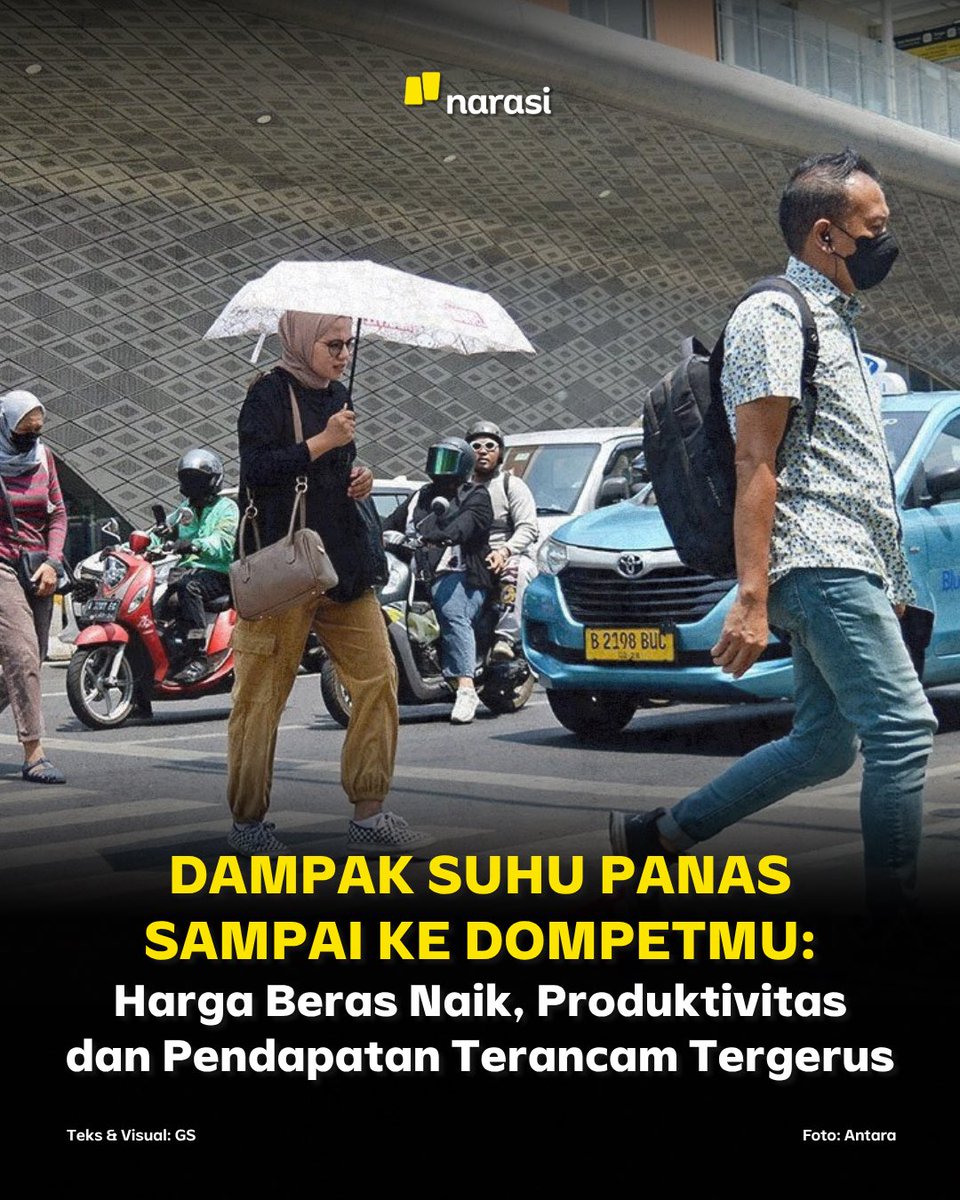 NarasiNewsroom's tweet photo. Badan Pusat Statistik (BPS) mencatat harga beras di tingkat penggilingan, grosir, dan eceran mengalami kenaikan pada September 2026 imbas fenomena El Nino.

Tidak hanya berdampak pada sektor pertanian, kenaikan suhu akibat perubahan iklim juga berimbas ke produktivitas dan pendapatan usaha mikro, kecil, dan menengah (UMKM)–seperti warung pinggir jalan hingga usaha produksi rumahan.

Simak selengkapnya di slide.

| Narasi Daily