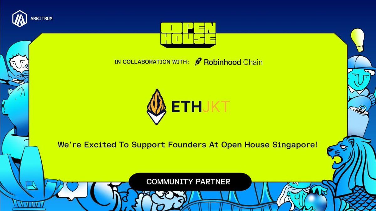 ethjkt's tweet photo. Southeast Asia’s builders are shaping what comes next, and Singapore is where we’re bringing them together.

We’re excited to support Arbitrum’s Founder House Singapore in collaboration with Robinhood Chain, as Community Partners, a 3-day in-person event bringing together ambitious early-stage founders and teams from across Southeast Asia to build, connect, and grow within the Arbitrum ecosystem. 

Three days in person in Singapore | October 23–25, 2026:
• $300K in prizes & grants
• Direct access to @Arbitrum, @Offchain, and many more sponsors and ecosystem mentors for technical, product, and GTM feedback
• Apply with an existing project on Arbitrum or Robinhood Chain
If you’re building anywhere across Southeast Asia, this is your opportunity to take your project to the next level. 

Limited spots. Apply now: https://t.co/3XV9jUQ280