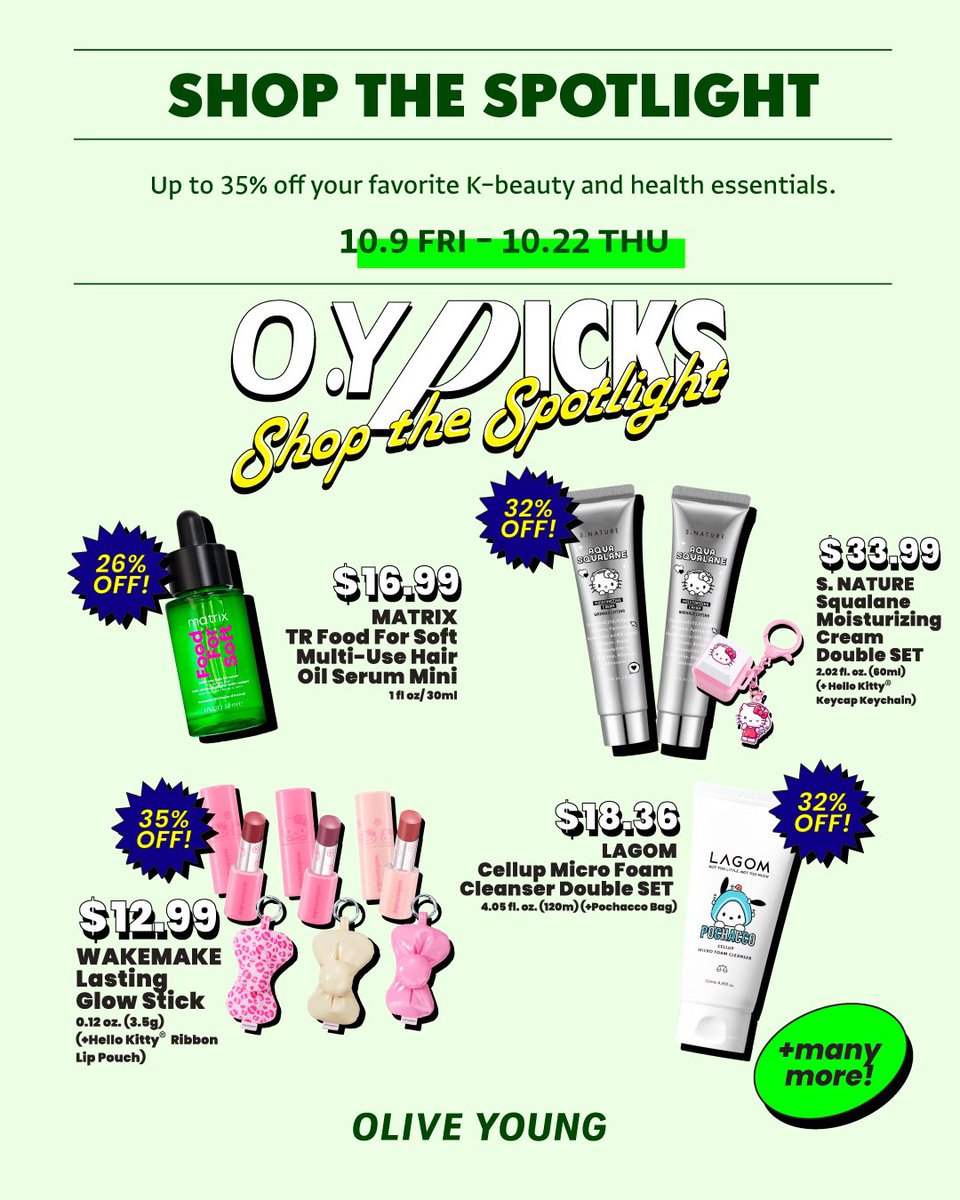 oliveyoung_us's tweet photo. Spooky Season is here, and so is our October Monthly Newsletter👻💚

From our new Brands of the week to our exclusive O.Y x Sanrio gifts, we’ve got a lot in store for you this month😉
Swipe through to see what’s coming this October! 👀🛍️

#oliveyoung #sanrio https://t.co/yBpSzbxypH