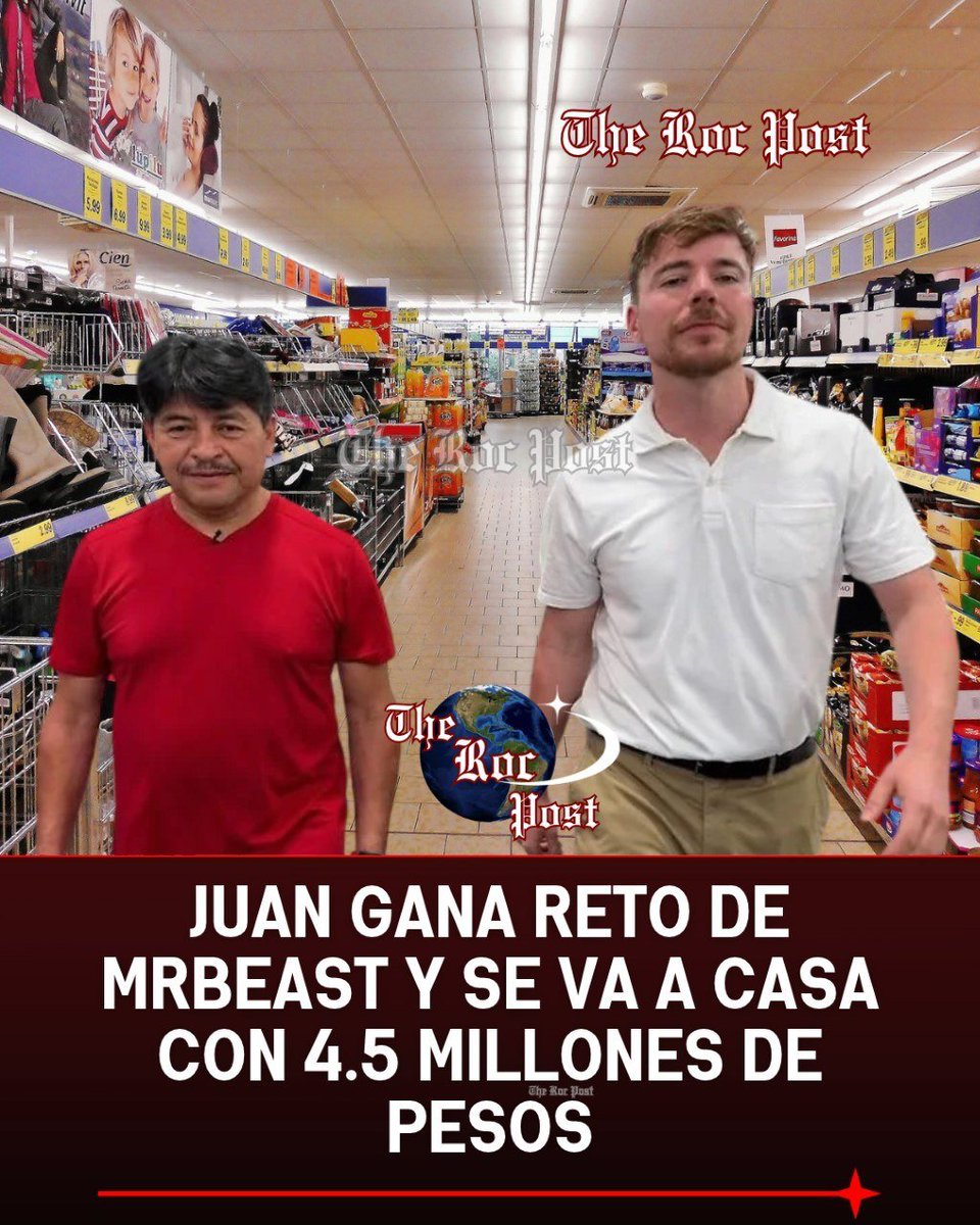 therocpost's tweet photo. 💵🥳🇲🇽 | El mexicano Juan García venció el reto de MrBeast tras estar 202 días en un supermercado con otros tres finalistas

Información de #TheRocPost #mrbeast https://t.co/N3CGrsZ6aL