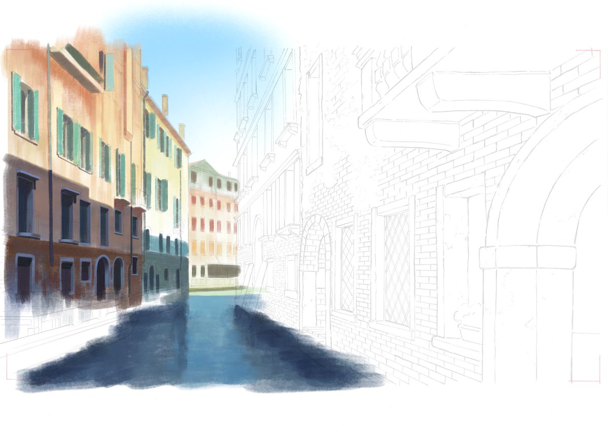 kynemuro's tweet photo. ヴェネツィアの絵の制作工程です。 https://t.co/XFCs3yI0J2