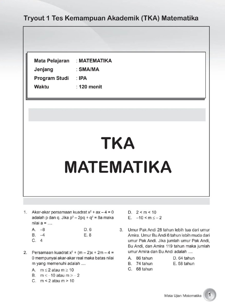 aniibelajar's tweet photo. [ LATIHAN SOAL TKA KELAS 12 ] 
📝 : 40 SOAL MATEMATIKA 

jangan lupa rt &amp; like yaaa, follow for more ✨️‼️
saluran ambis tka &amp; snbt : https://t.co/3Y76PtMSk7

#archiveeeani ( materi, soal utbk, tips utbk)
#studytwt #snbt2026  #AMBISVERSE #utbk https://t.co/OGfivBEBAM