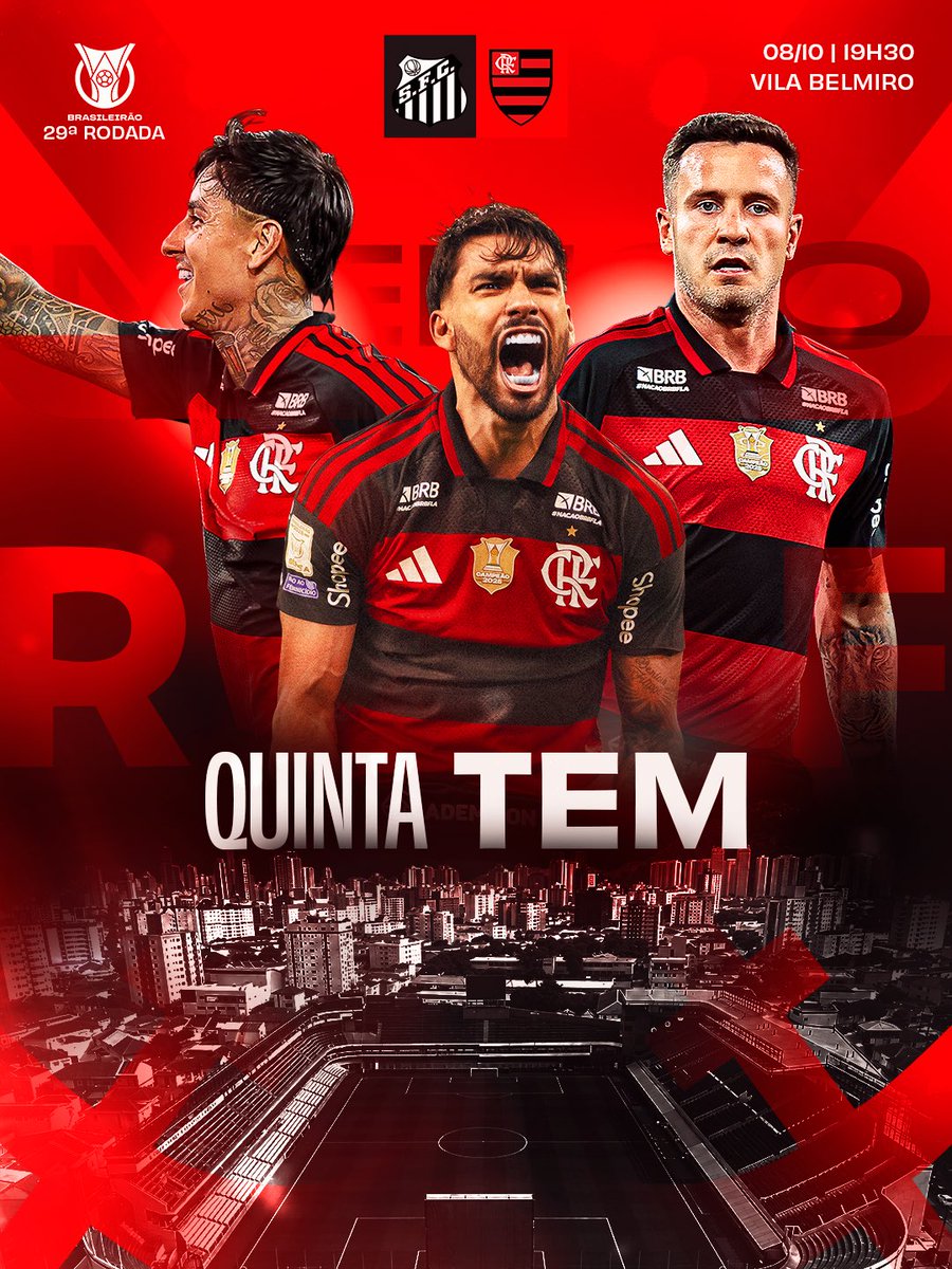 Flamengo's tweet photo. #QUINTATEMMENGÃO! PASSANDO PRA AUMENTAR A ANSIEDADE DE VER O NOSSO FLAMENGO! O TÃO SONHADO DIA DA VOLTA DO MAIS QUERIDO TÁ CHEGANDO, E VAI SER NA VILA BELMIRO, DIANTE DO SANTOS, PELO BRASILEIRÃO!MENGOOOOOOOOOOOOOOO! 🟥⬛️

#SANxFLA https://t.co/4CzSsaLJMe