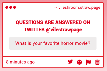 vilestrawpage's tweet photo. ghostface, i know this is you 🙄/j
my favorite horror movie is rest stop or Perfume: The Story of a Murderer!! hare is newer to horror movies (im going through them with him) but he likes cabin in the woods! https://t.co/IJuHnPAEIu