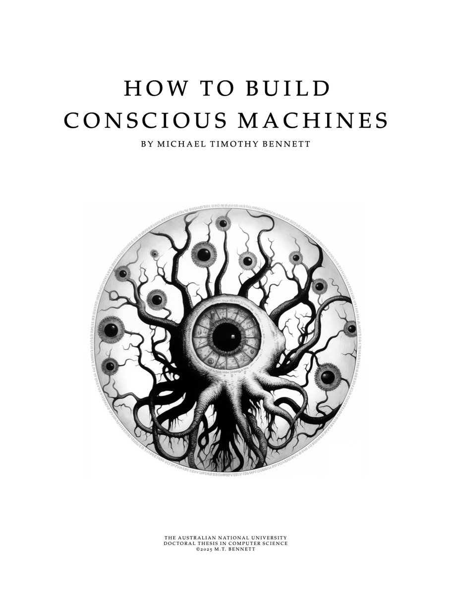MiTiBennett's tweet photo. As the possibility of machine consciousness is doing the rounds today, here is my PhD thesis, published last year, about that very topic.

TLDR: I am reasonably certain Claude isn't conscious.

https://t.co/IlPHOvT2so https://t.co/IFyTLWAICY