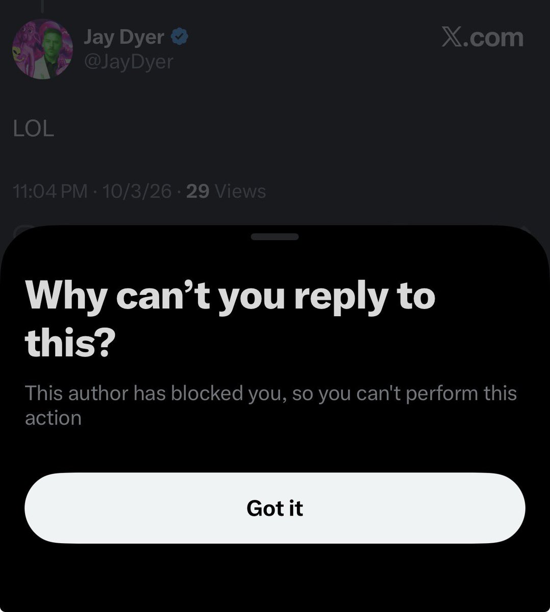 trad_presby's tweet photo. Being blocked by Jay isn’t uncommon, due to him being a whiny, effeminate loser. https://t.co/OZ7bvAScXE