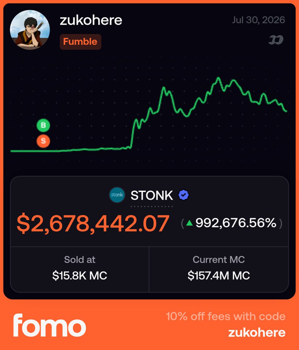 zukohere33's tweet photo. I had forgotten I bought Stonk at 15k mc... Can anyone beat this fumble? https://t.co/ltEh54t8mB