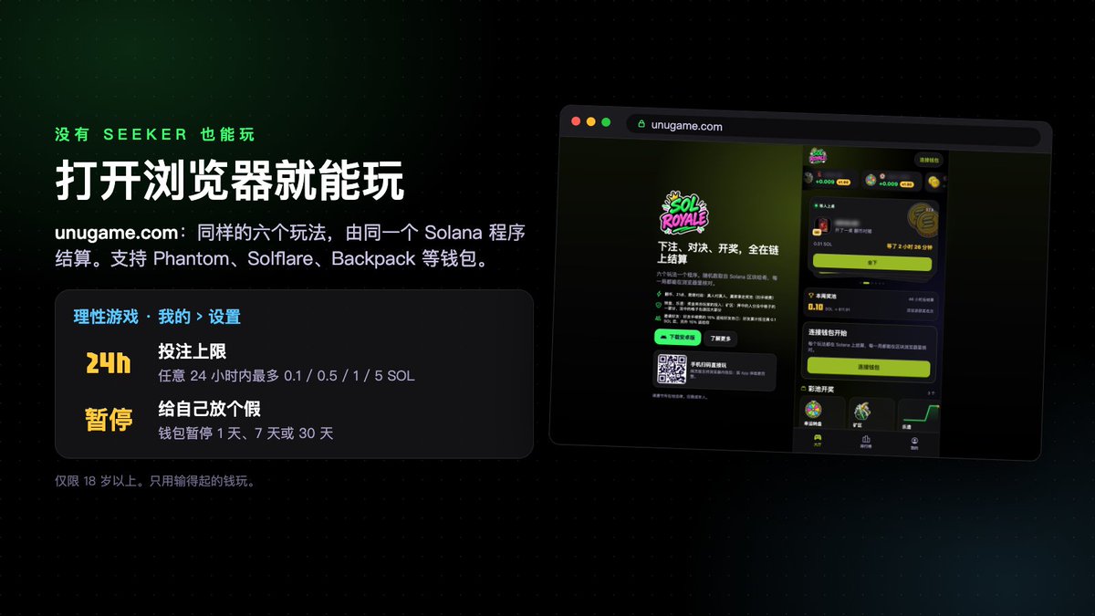 Antcat1337's tweet photo. 理性游戏：在「我的 › 设置」里可以设每日投注上限，或者暂停钱包一段时间。仅限 18 岁以上，只用输得起的钱玩。

没有 Seeker？网页版也能玩：https://t.co/kMmD6wnfdt
想先试试？练习币免费玩，不用连钱包。 https://t.co/2I8hbaWMwt