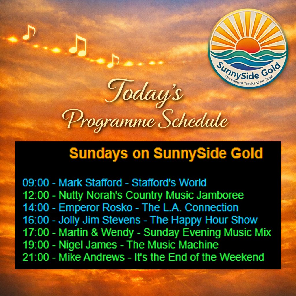 Wendyrivj's tweet photo. Today's schedule
You can listen on...
* your phone, tablet or computer - https://t.co/9vSGZwDnOL
* Alexa (say "ask myTuner Radio to play SunnySide Gold")
* Other various radio apps (please see our website for details)
#internetradio #playingnow #goldenoldies #onair
@followers https://t.co/2kqJSMJmTY