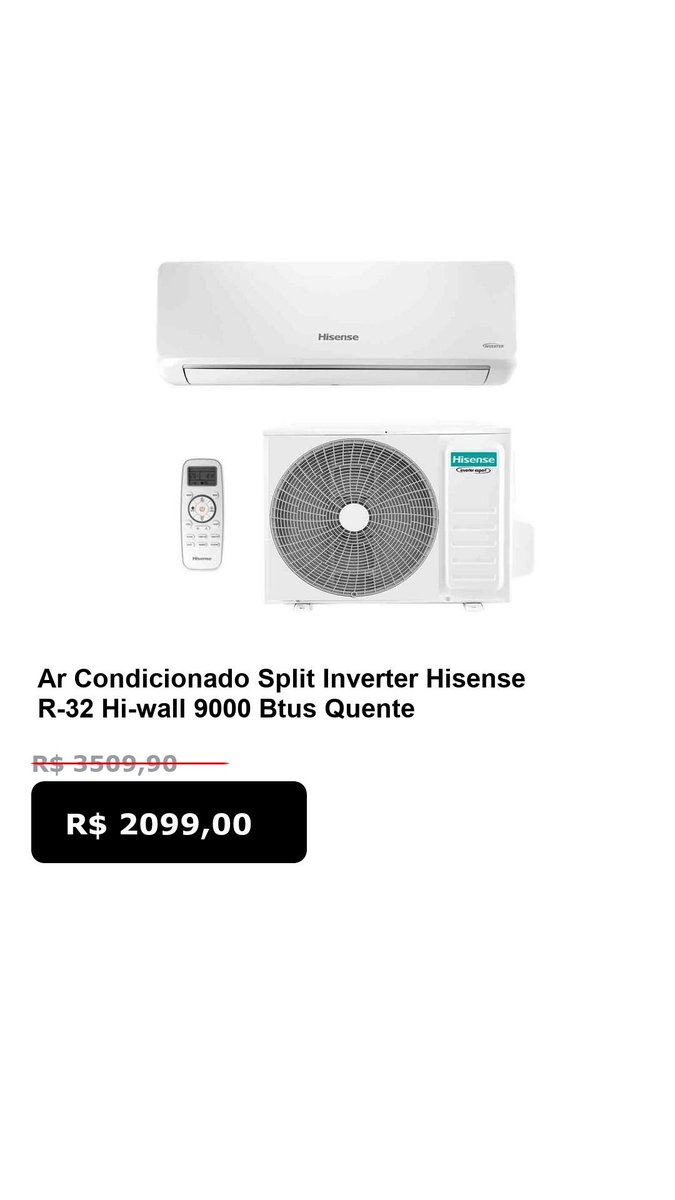 SoOfertasTop's tweet photo. Promo Shopee

🛍️ Ar Condicionado Split Inverter Hisense R-32 Hi-wall 9000 Btus Quente e Frio Wi-fi 220v

📴 Com desconto de até **

De: R$ 3509,90
*Por:* R$ 2.099,00

🔗 Compre aqui:
https://t.co/is4kFFNsMT

⚠️Todas as promoções estão sujeitas a alterações a qualquer momento. https://t.co/qOZt7sCoyU