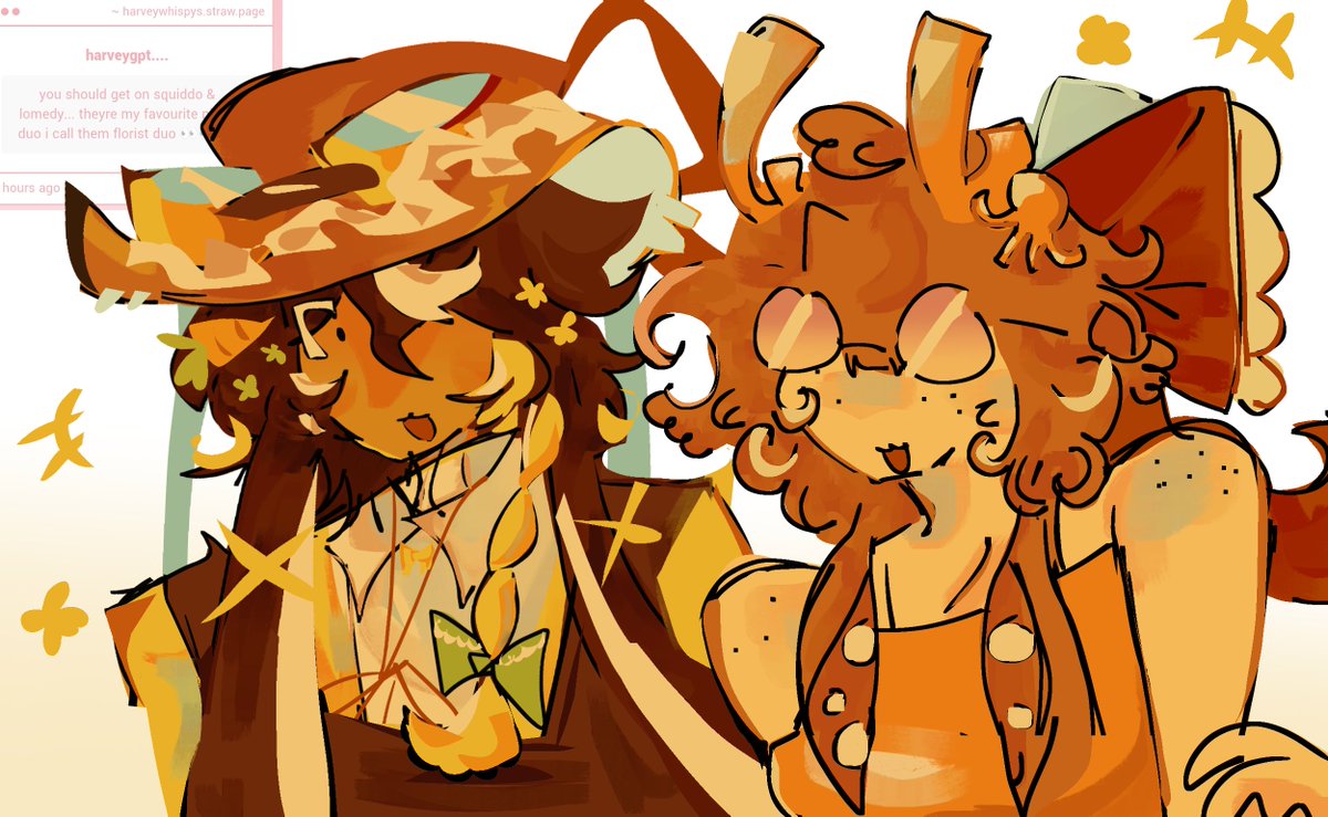 Harveywhispy's tweet photo. aaawww florist duo
strawpage request!

#lomedy #squiddo https://t.co/6TgQdSe3lz