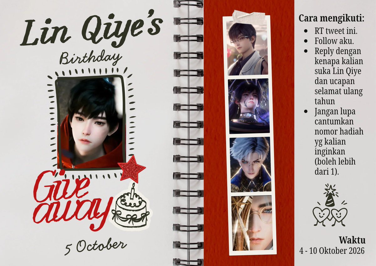 love_linqiye's tweet photo. ‼️GIVE AWAY‼️
Untuk merayakan ultah Lin Qiye #SlayTheGods tanggal 5 Oktober ini, aku mau bagi2 hadiah. 
Caranya gampang❤️ seperti di gambar ini ya~~ https://t.co/EtytewmTJE