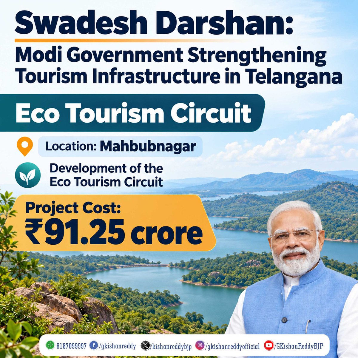 kishanreddybjp's tweet photo. The @narendramodi Government is strengthening tourism infrastructure across Telangana while preserving the state’s rich cultural and historical heritage.
Through the Swadesh Darshan Scheme, the development of the Eco Tourism Circuit in Mahbubnagar, the Tribal Tourism Circuit across Mulugu, Laknavaram, Medaram, Tadvai, Damaravi, Mallur and Bogatha Waterfalls, and the Heritage Circuit in Hyderabad reflect the Modi Government’s focus on preserving heritage, strengthening tourism infrastructure, and unlocking Telangana’s immense tourism potential.
#SwadeshDarshan
@tourismgoi