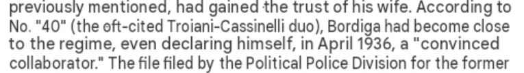 RTSG_Main's tweet photo. 🚨 BORDIGA ADMITTED HE WAS A "CONVINCED COLLABORATOR" OF MUSSOLINI 🚨

More documents unarchived by RTSG conclusively show that throughout the entire 1930s and WWII period under fascism, Bordiga actively sought to lend his support and helpful criticisms. 

In April 1936, Bordiga met with known OVRA fascist informants and casually mentioned, among other things, his praise for Mussolini's fascist imperialist activity in Ethiopia and promises to destroy any potentially harmful past correspondence he still might have from Mussolini. Bordiga even mentions that he has blackmail so damning it would ruin his connections to the "leftcom" exiles then living in France.

This "convinced collaboration" would continue for nearly another decade, even into the last months of the fascist regime. 

In May 1943, Bordiga was still writing to the regime, asking the police for help with personal family disputes.