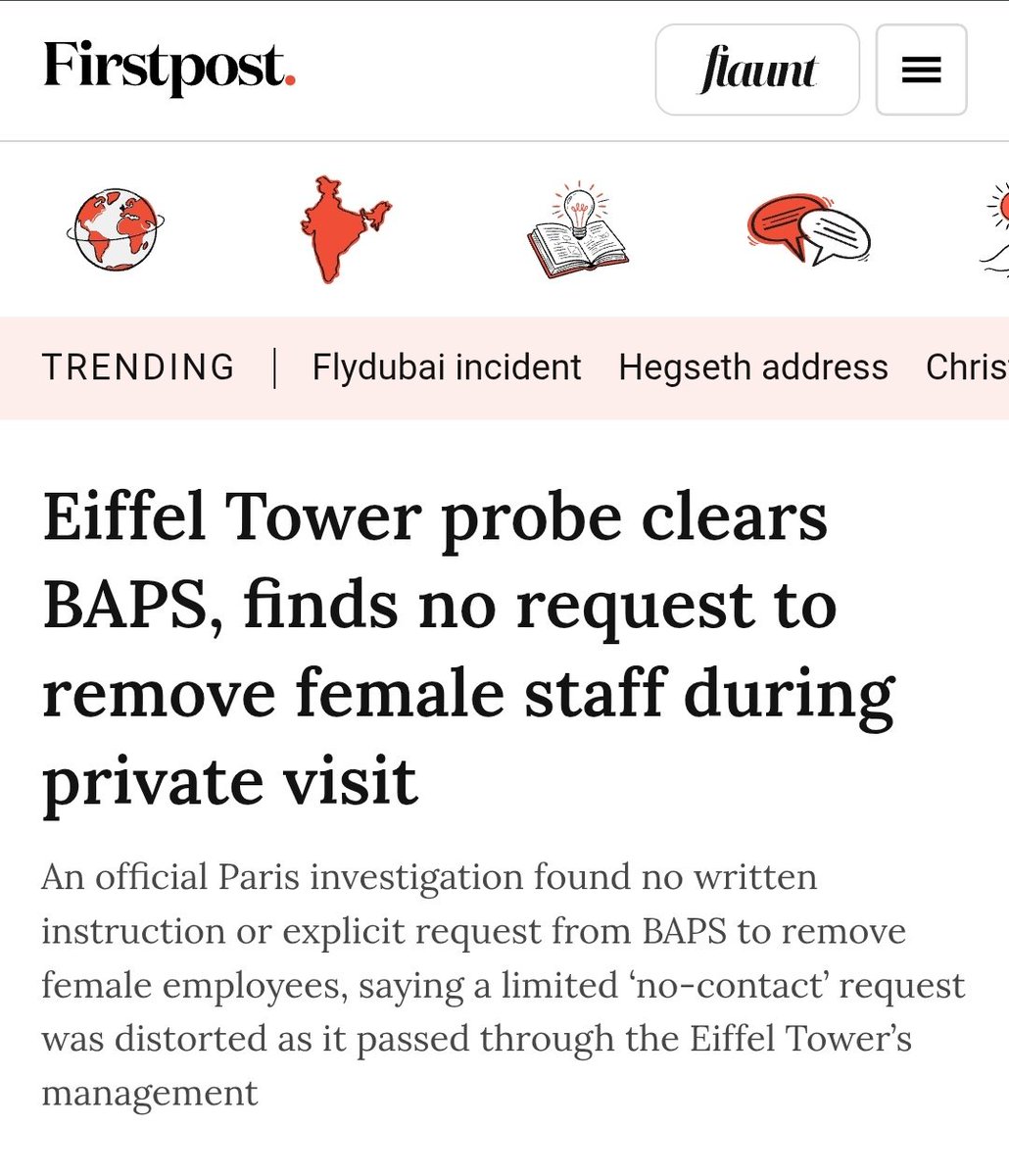 defeated112's tweet photo. So this is how racism works against Indians. It’s shameful that even our own people targeted Baps, 
while France’s investigation reportedly found no explicit request from Baps to remove female staff. 
Yet, somehow, this part won’t make international headlines. https://t.co/q5Age8E5rw