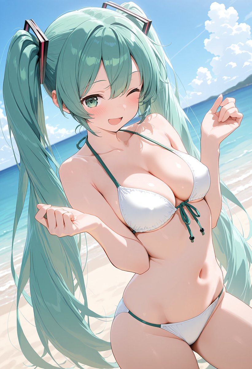 onionring_art's tweet photo. おはようございます！☀️
昨晩はなかなか寝れなくて起きるのがそのまま遅くなったｗ😋
目覚めの夏の海でのミクさん🤗
初音ミク / VOCALOID  

SFW anime-style illustration. No nudity. https://t.co/0TSFX4KTOY