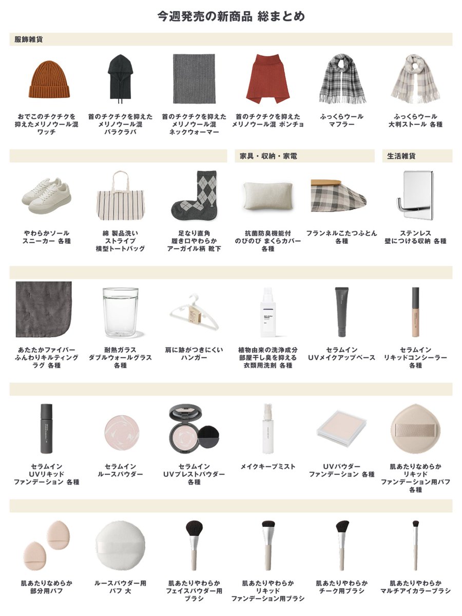 muji_net's tweet photo. 📢今週の新商品 まとめました

▼新商品一覧はこちら
https://t.co/GPGHSD7Ouj https://t.co/WXNWVxUclt