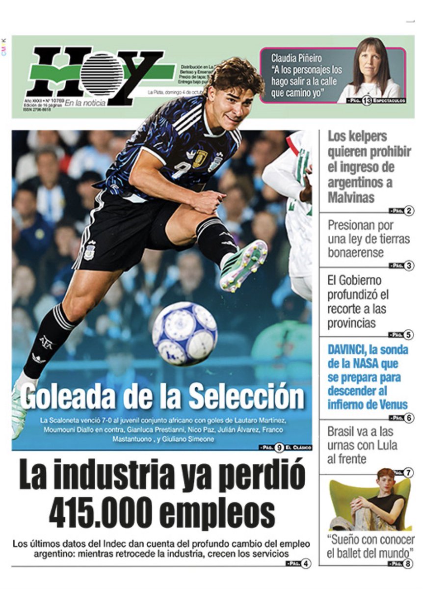 RED92cadadiamas's tweet photo. 🇦🇷🗞️☀️ #LaPlata | #TodoLoDemásEsVerso | https://t.co/LKOyf06Zxq | #HOYenLaNoticia
▶️📷✅La tapa del Diario #HOY de #LaPlata del DOMINGO 4  de OCTUBRE de 2026

📣 #VersionPDF 

https://t.co/V6jjR1wpFT

📢#VersiónInteractiva 
https://t.co/qwHVzsy7xX… https://t.co/vnFT1nidhK